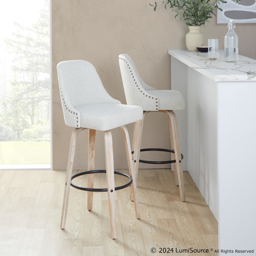 Studded Marcel 30" Fixed-Height Barstool - Set of  2. Picture 8