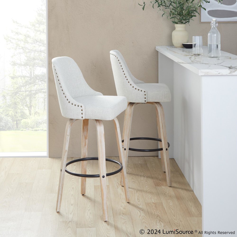 Studded Marcel 30" Fixed-Height Barstool - Set of  2. Picture 9