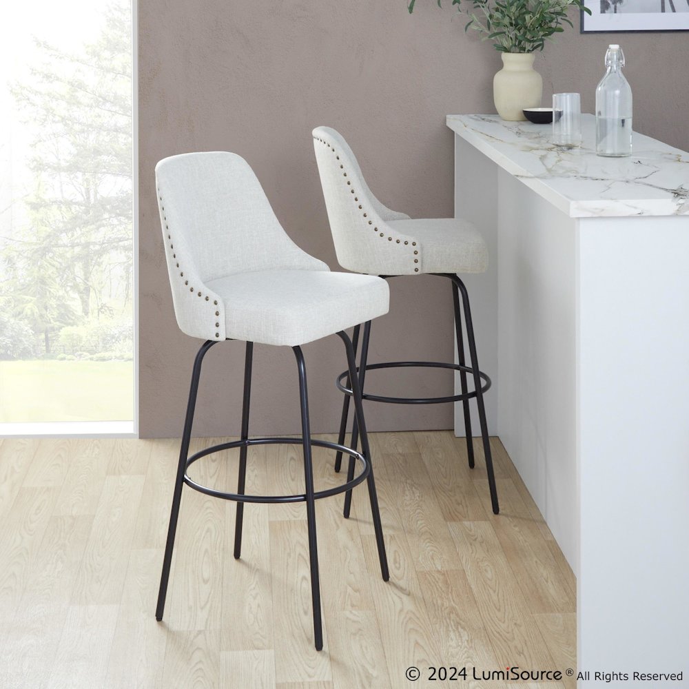 Studded Marcel 30" Fixed-Height Barstool - Set of  2. Picture 8