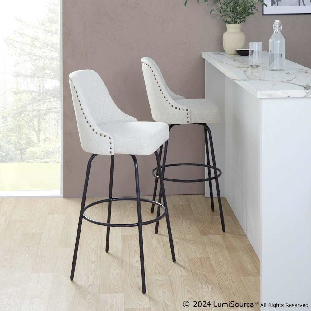 Studded Marcel 30" Fixed-Height Barstool - Set of  2. Picture 9
