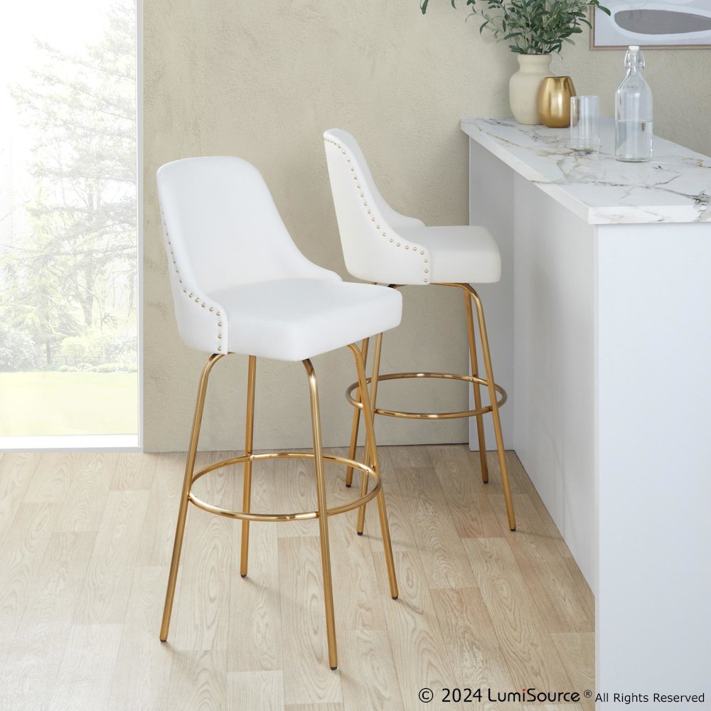 Studded Marcel 30" Fixed-Height Barstool - Set of  2. Picture 8