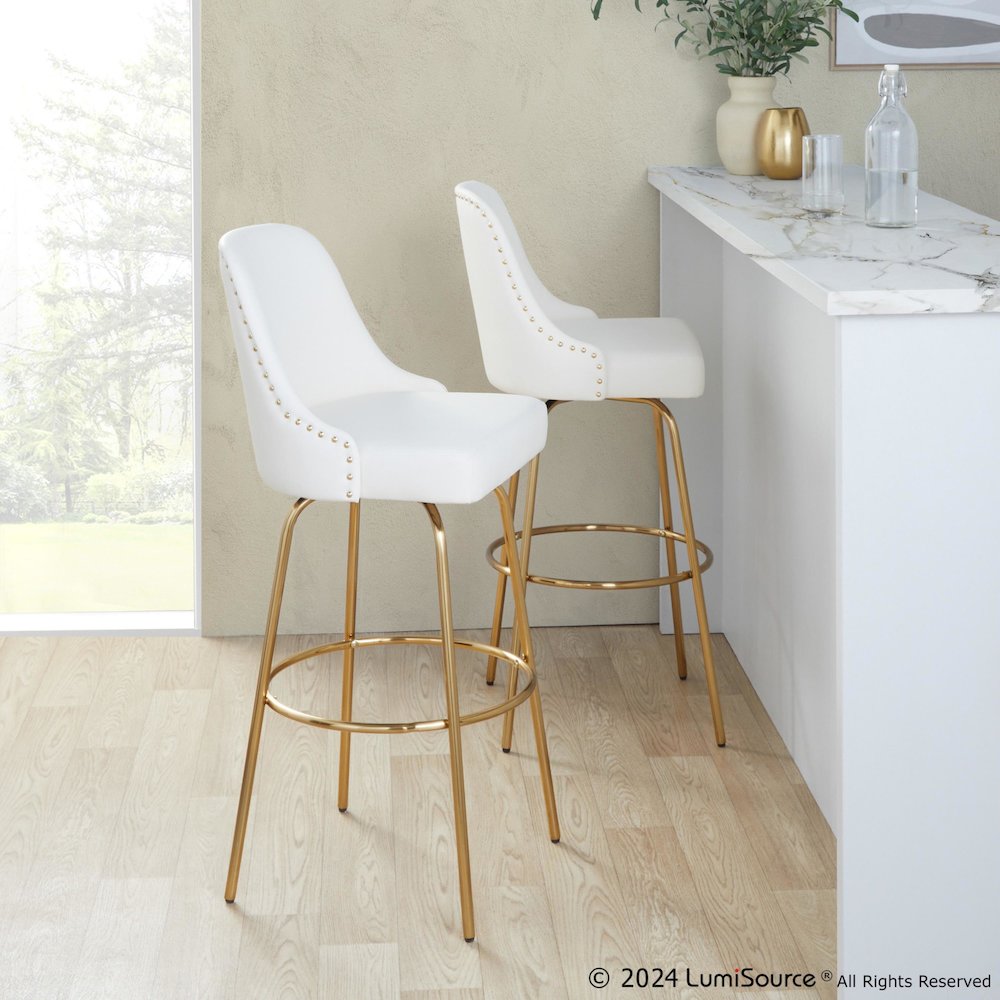 Studded Marcel 30" Fixed-Height Barstool - Set of  2. Picture 9