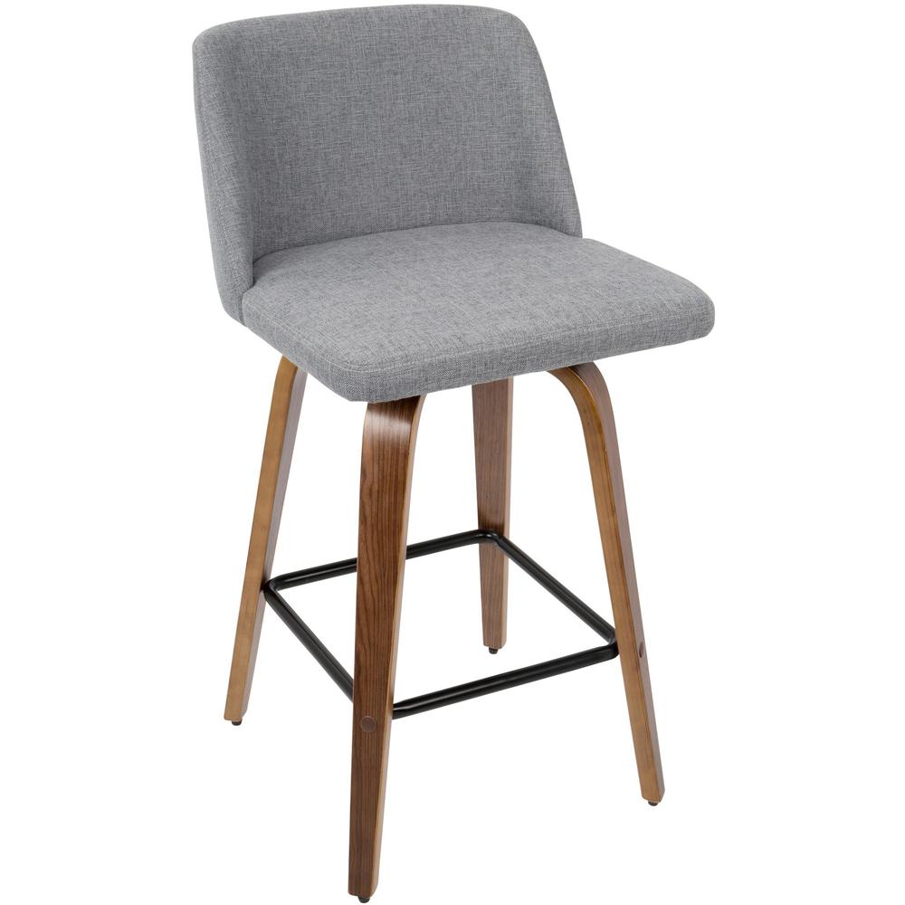 Walnut Wood, Grey Fabric, Black Metal Toriano Counter Stool - Set of 2. Picture 2