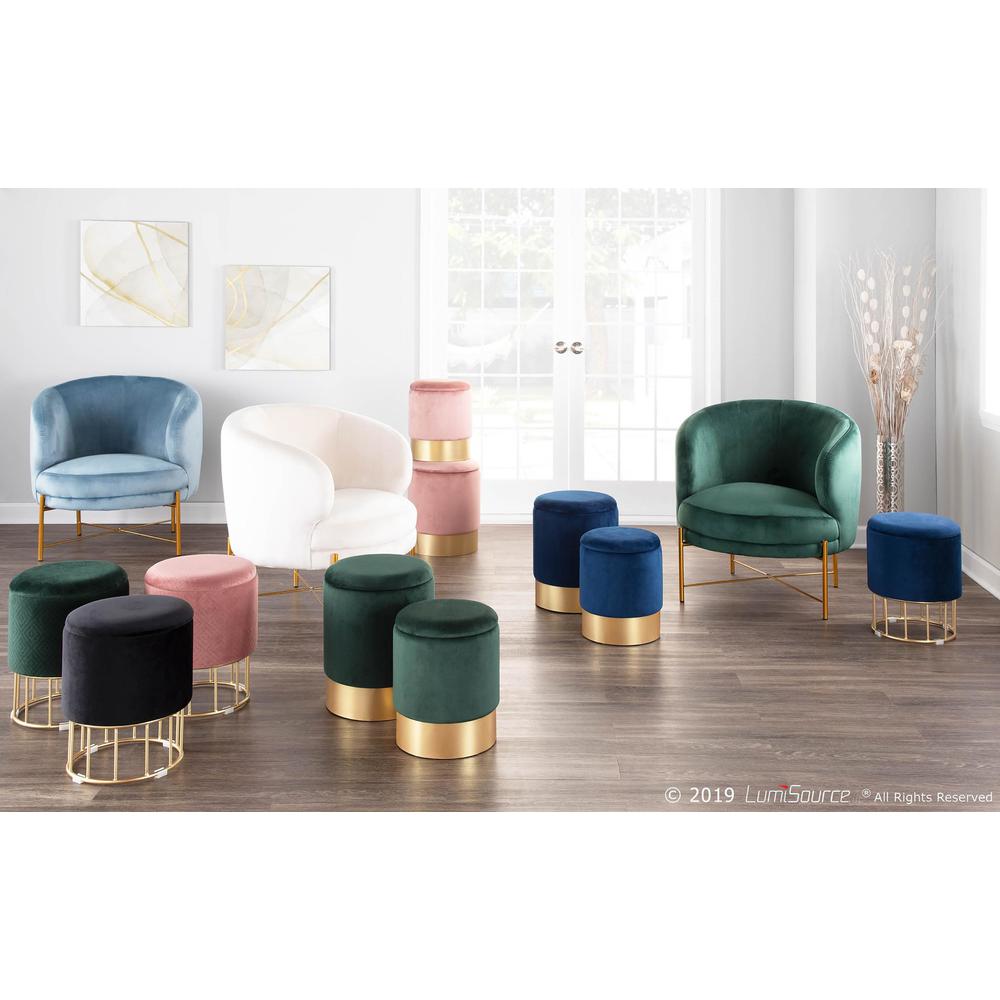 Gold Metal, Black Velvet Marla Nesting Pleated Ottoman Set. Picture 6