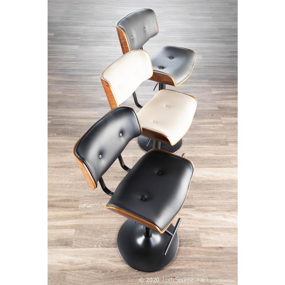 Black Metal, Walnut Wood, Black PU Lombardi Adjustable Barstool - Set of 2. Picture 10