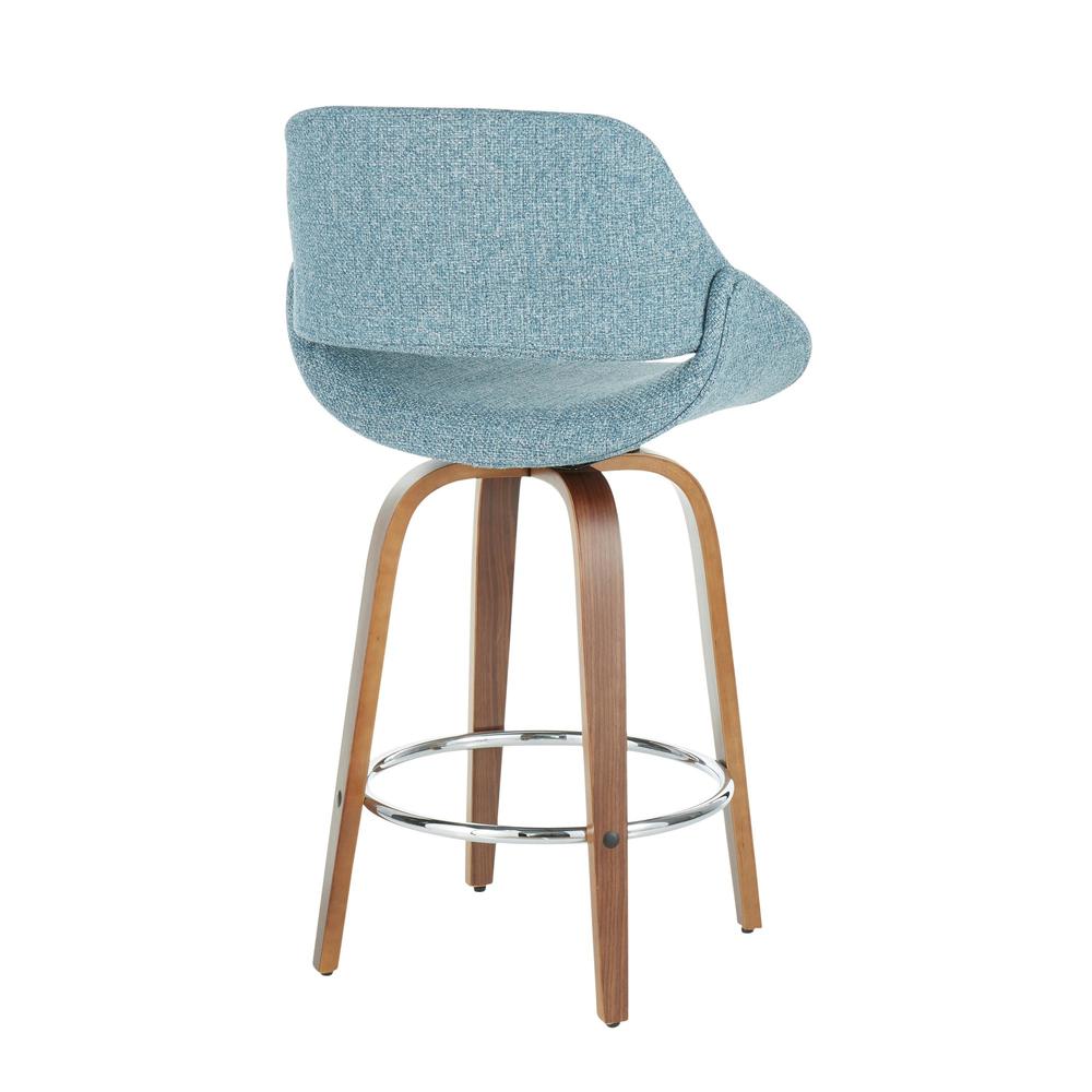 Walnut Wood, Blue Fabric, Black Metal Fabrico Counter Stool - Set of 2. Picture 4