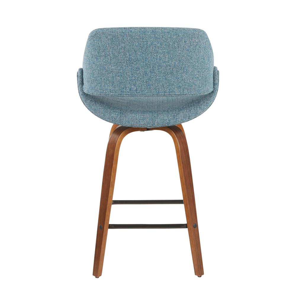 Walnut Wood, Blue Fabric, Black Metal Fabrico Counter Stool - Set of 2. Picture 5
