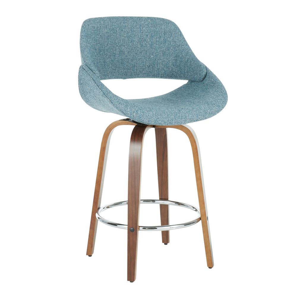 Walnut Wood, Blue Fabric, Black Metal Fabrico Counter Stool - Set of 2. Picture 2