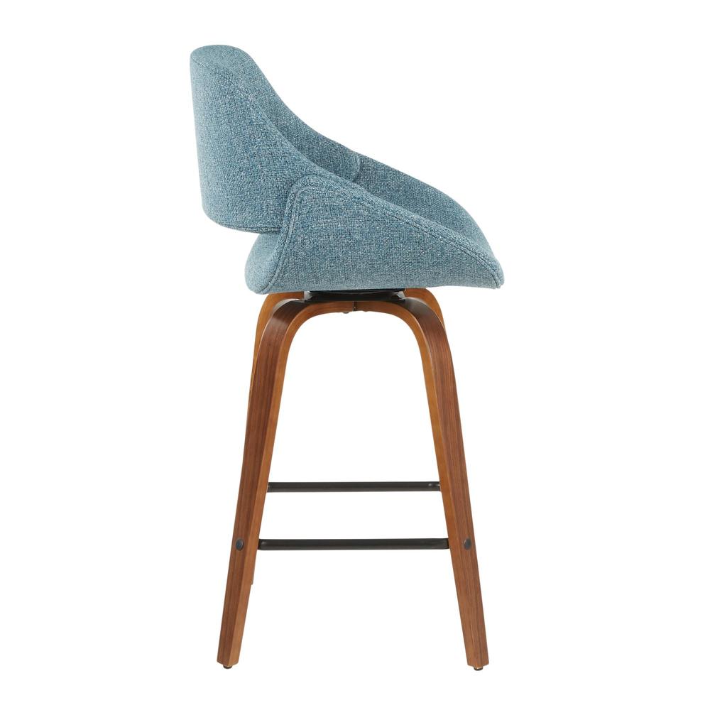 Walnut Wood, Blue Fabric, Black Metal Fabrico Counter Stool - Set of 2. Picture 3
