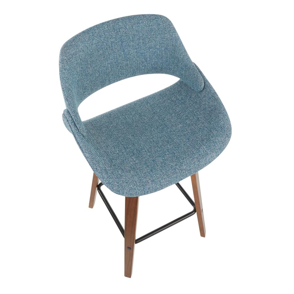 Walnut Wood, Blue Fabric, Black Metal Fabrico Counter Stool - Set of 2. Picture 7
