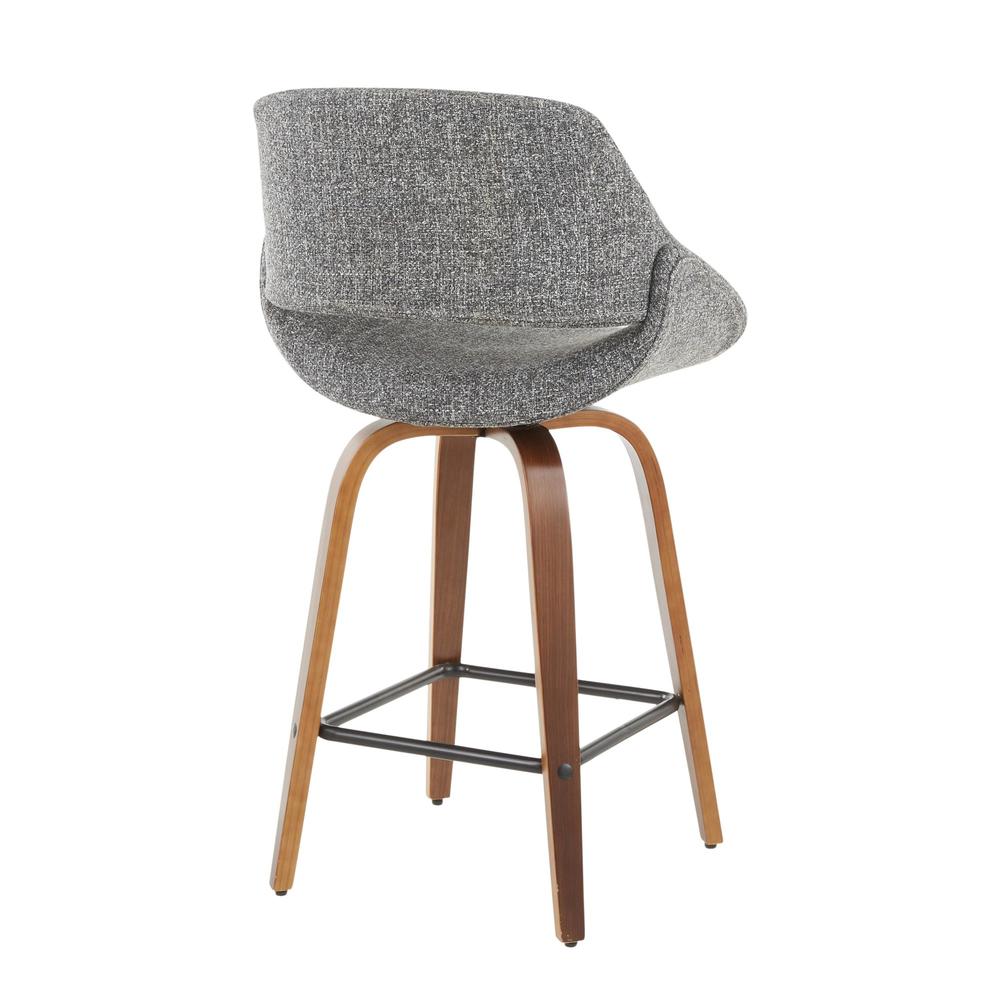 Walnut Wood, Grey Fabric, Black Metal Fabrico Counter Stool - Set of 2. Picture 3