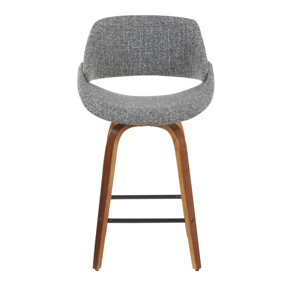 Walnut Wood, Grey Fabric, Black Metal Fabrico Counter Stool - Set of 2. Picture 5
