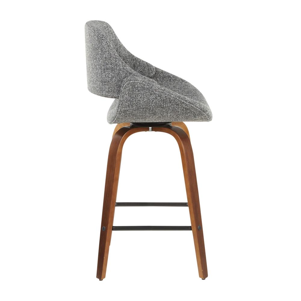 Walnut Wood, Grey Fabric, Black Metal Fabrico Counter Stool - Set of 2. Picture 2