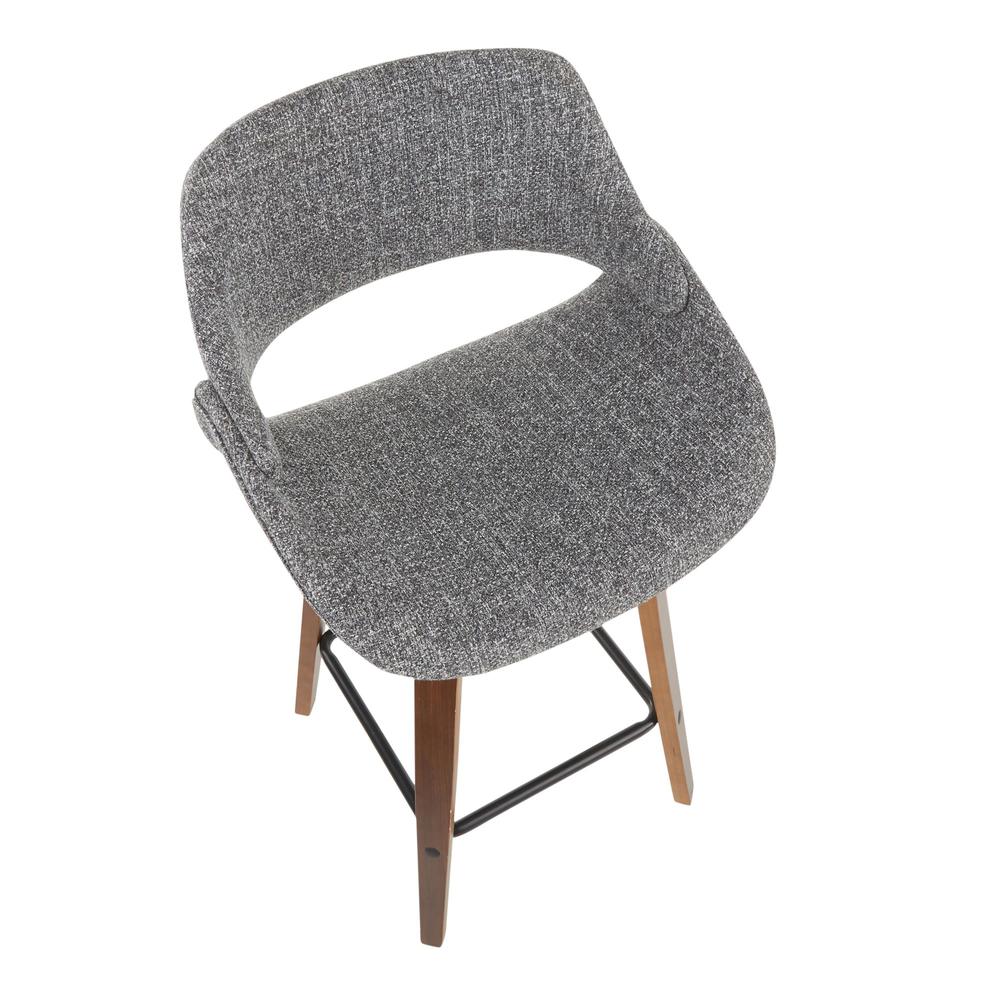 Walnut Wood, Grey Fabric, Black Metal Fabrico Counter Stool - Set of 2. Picture 6