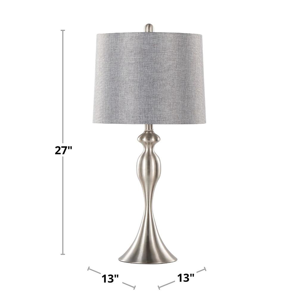Brushed Nickel, Grey Linen Ashland 27" Metal Table Lamp - Set of 2. Picture 6