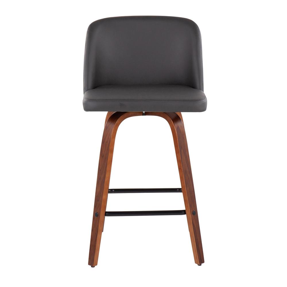 Walnut Wood, Grey PU, Black Steel Toriano Fixed-Height Counter Stool - Set of 2. Picture 6