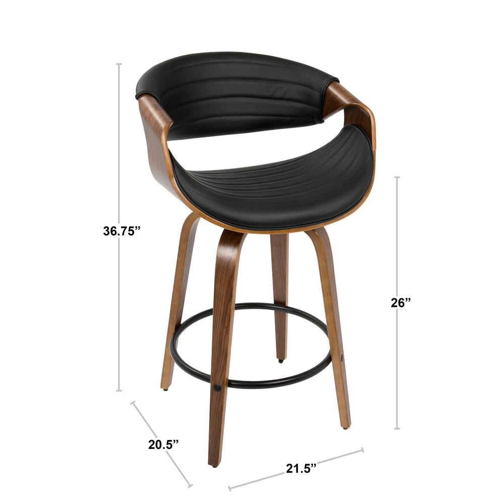 Walnut Wood, Black PU, Black Metal Symphony Counter Stool - Set of 2. Picture 9