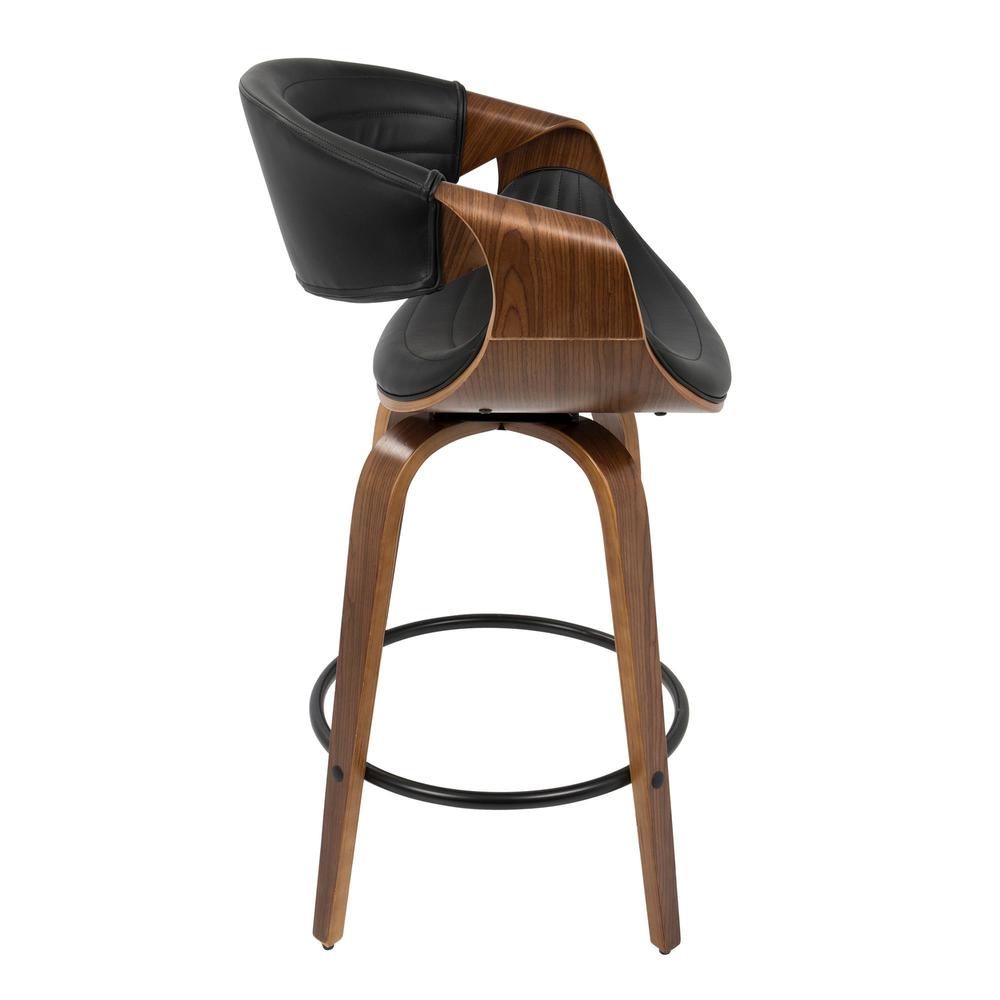 Walnut Wood, Black PU, Black Metal Symphony Counter Stool - Set of 2. Picture 4
