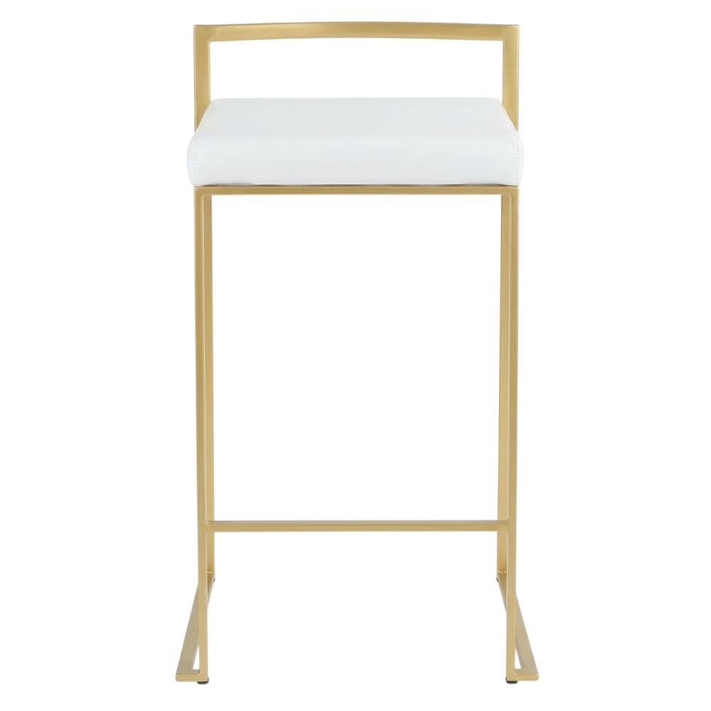 Contemporary-Glam Counter Stool in Gold with White Faux Leather Set of 2. Picture 4