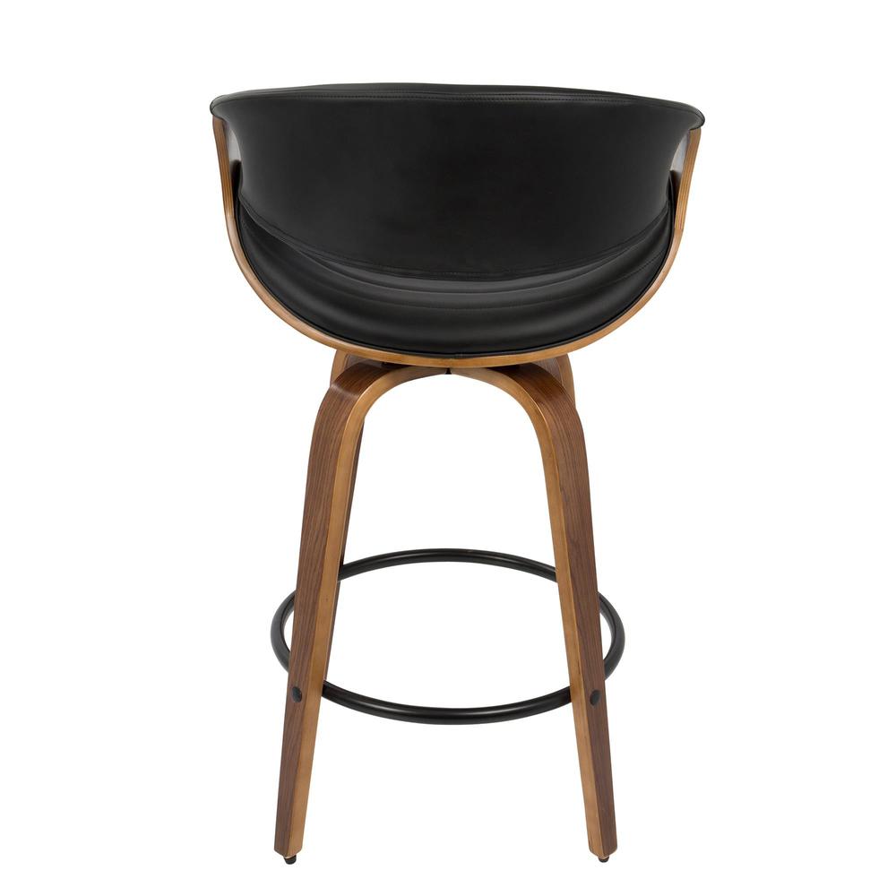Walnut Wood, Black PU, Black Metal Symphony Counter Stool - Set of 2. Picture 6