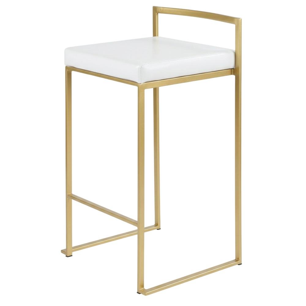 Contemporary-Glam Counter Stool in Gold with White Faux Leather Set of 2. Picture 3