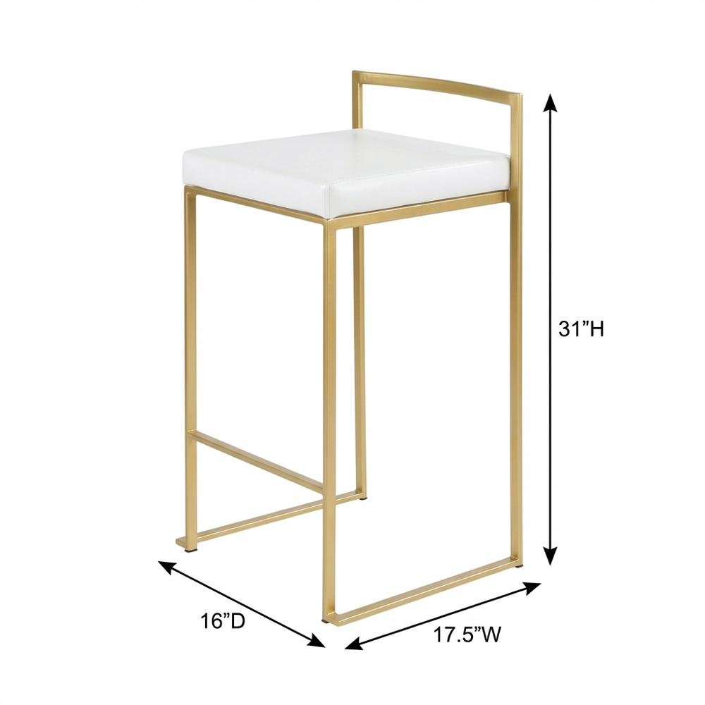 Contemporary-Glam Counter Stool in Gold with White Faux Leather Set of 2. Picture 5