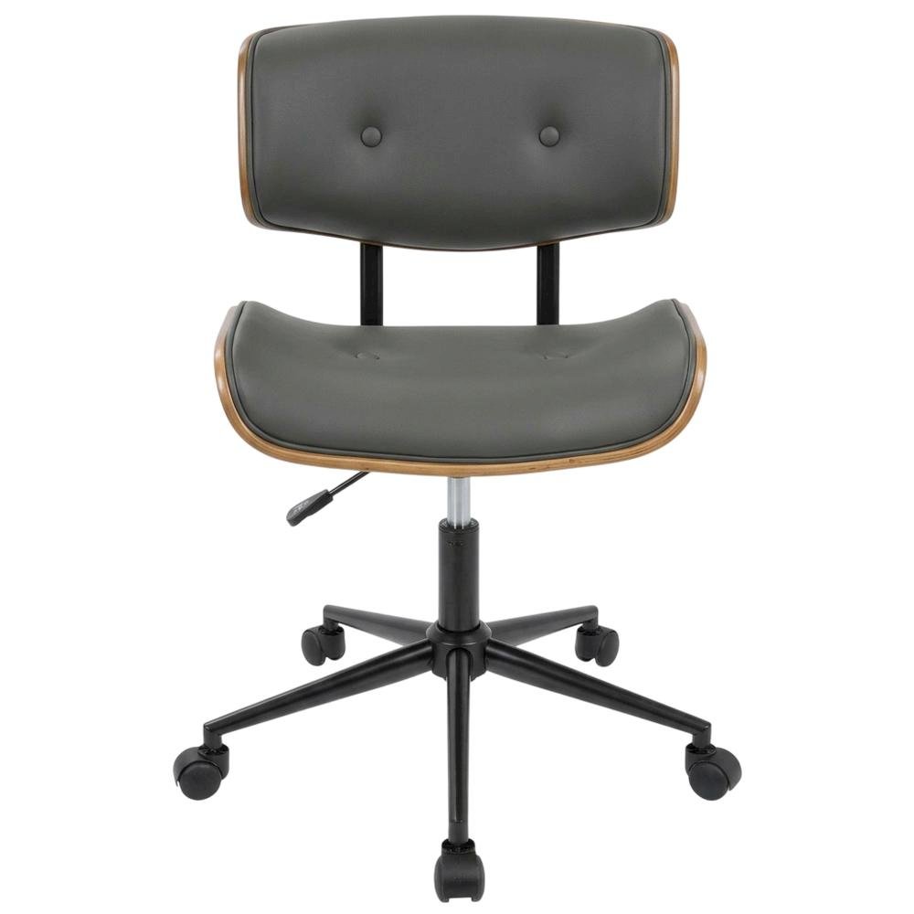 Adjustable Walnut Office Chair with Swivel and Grey Seat for Modern Workspaces. Picture 1