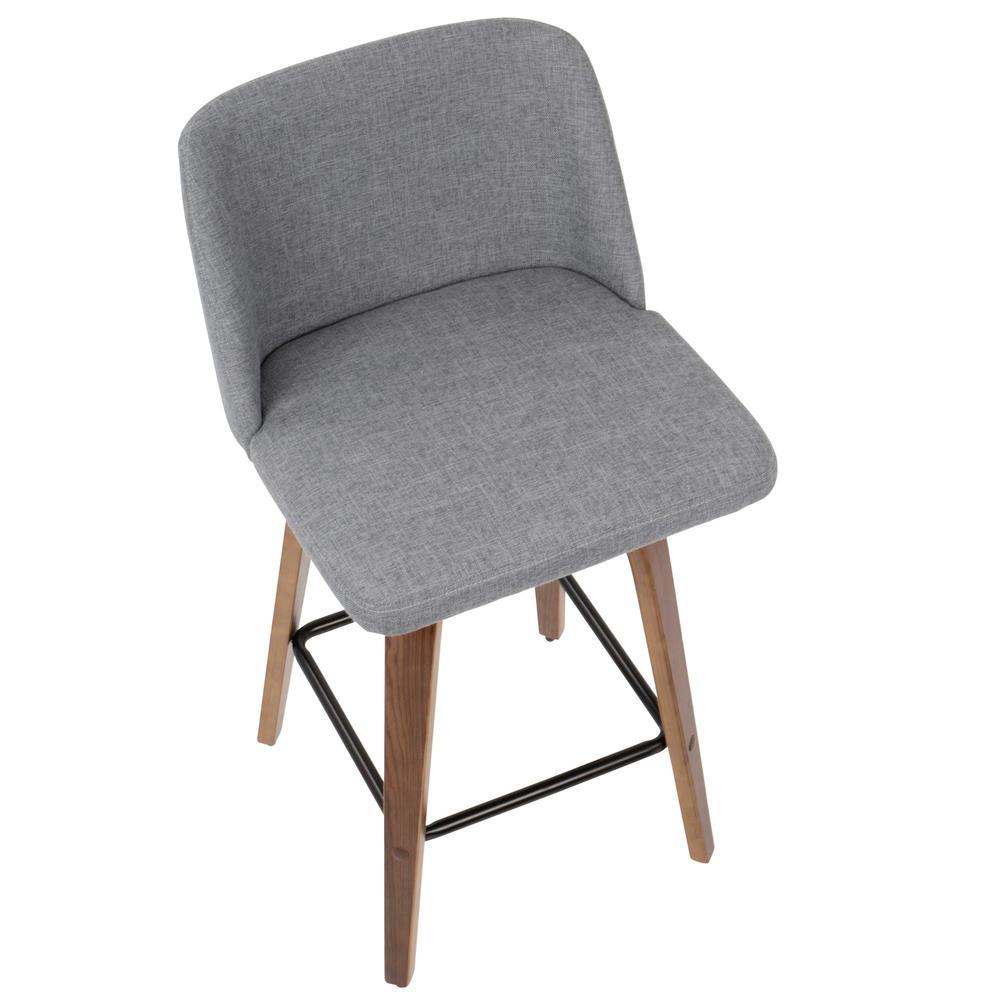 Walnut Wood, Grey Fabric, Black Metal Toriano Counter Stool - Set of 2. Picture 7