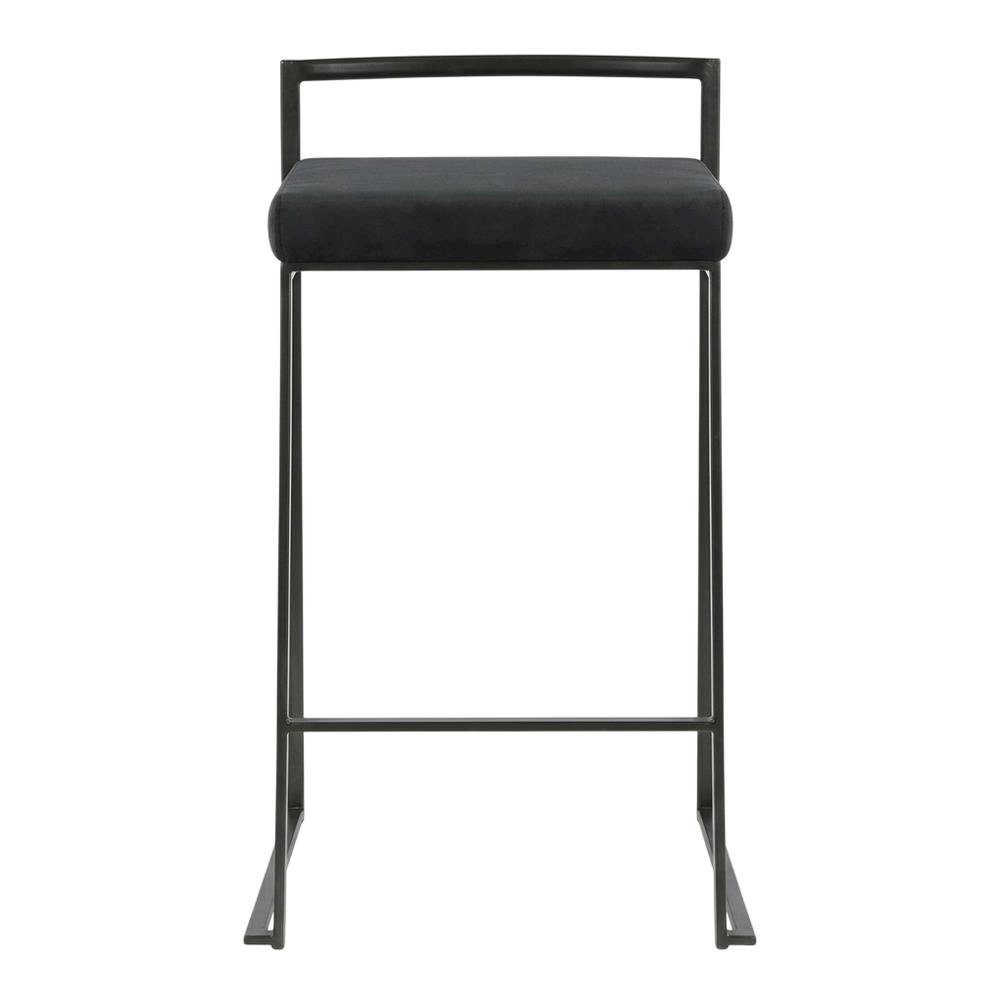 Black contemporary stackable counter stool set with velvet cushions. Picture 3