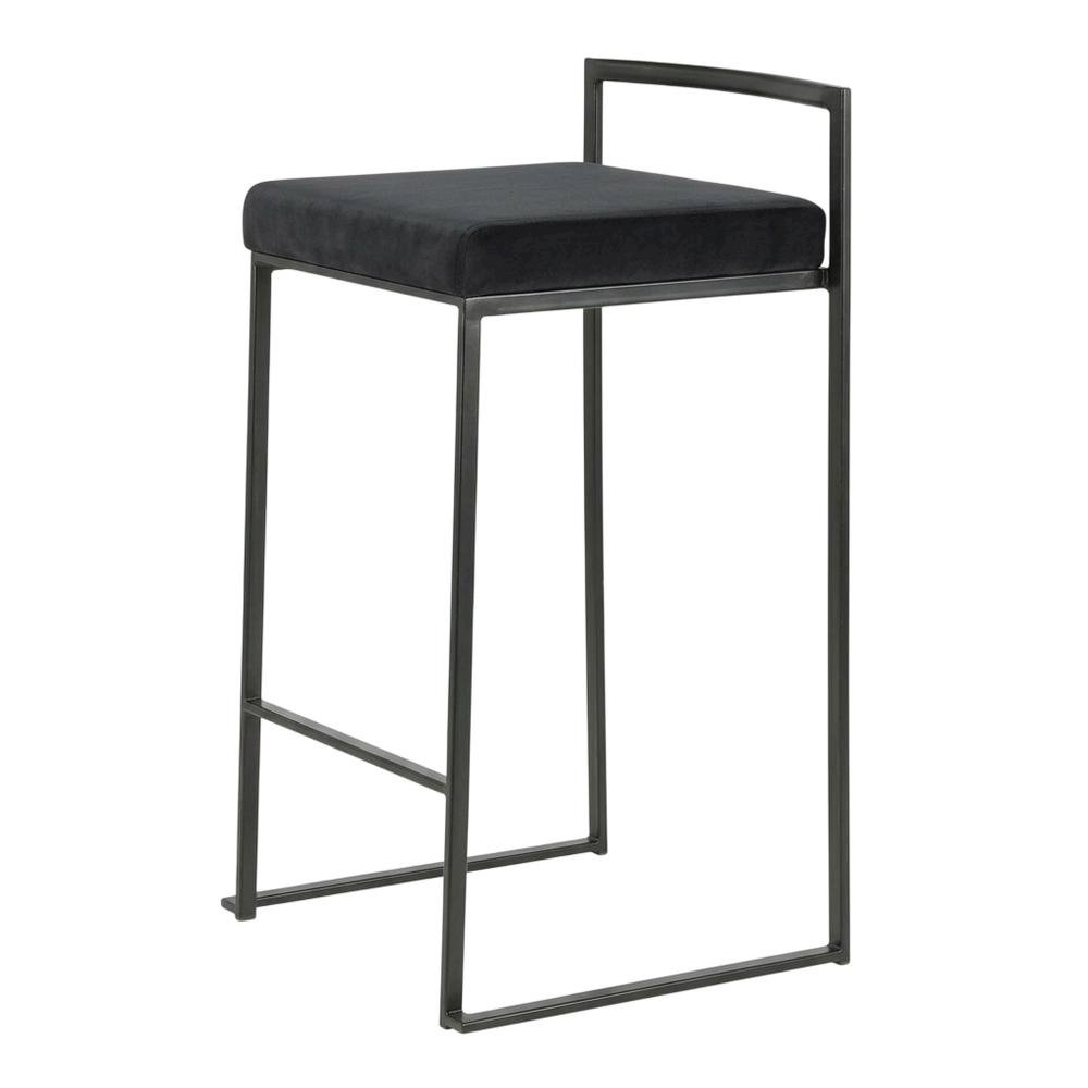 Black contemporary stackable counter stool set with velvet cushions. Picture 4