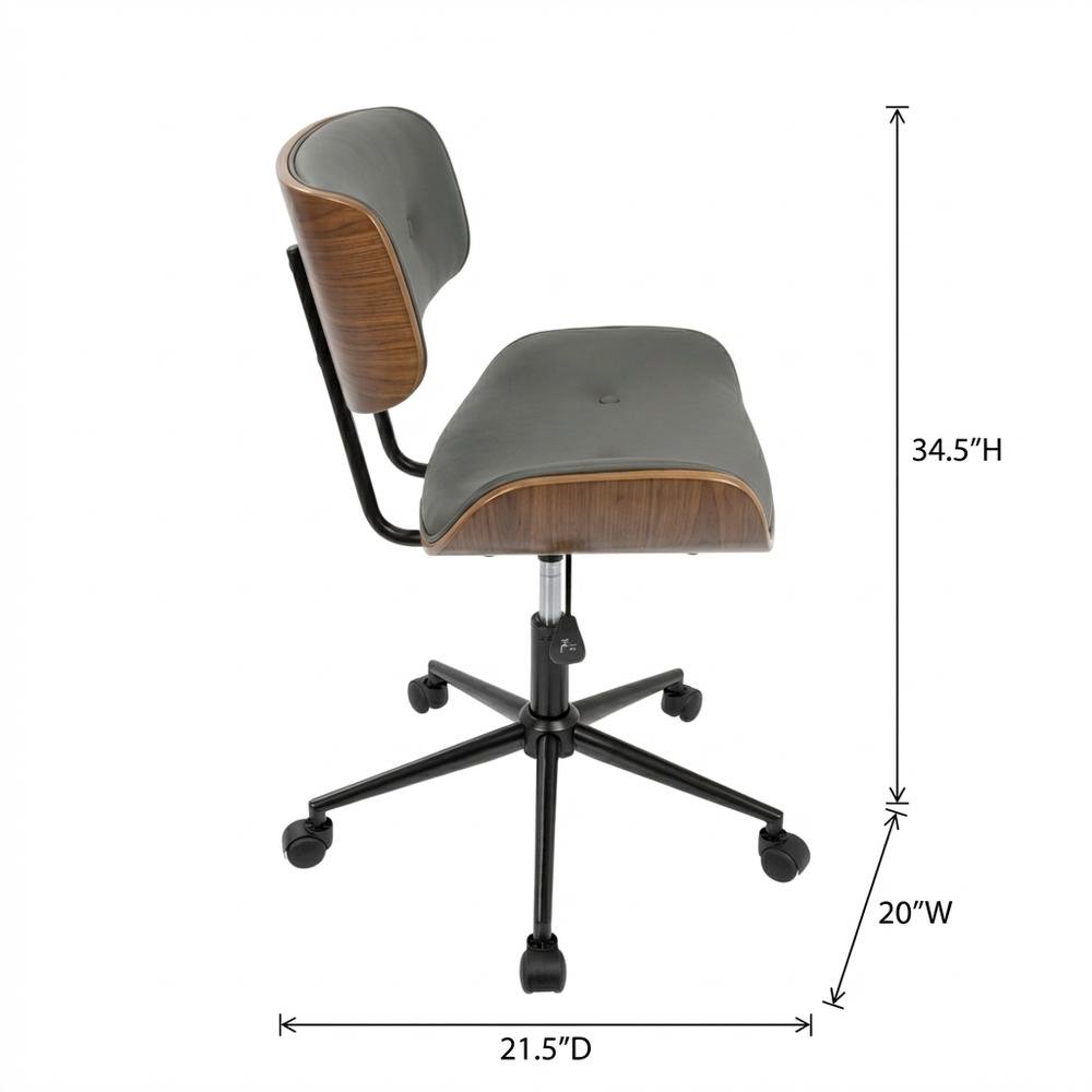 Adjustable Walnut Office Chair with Swivel and Grey Seat for Modern Workspaces. Picture 5