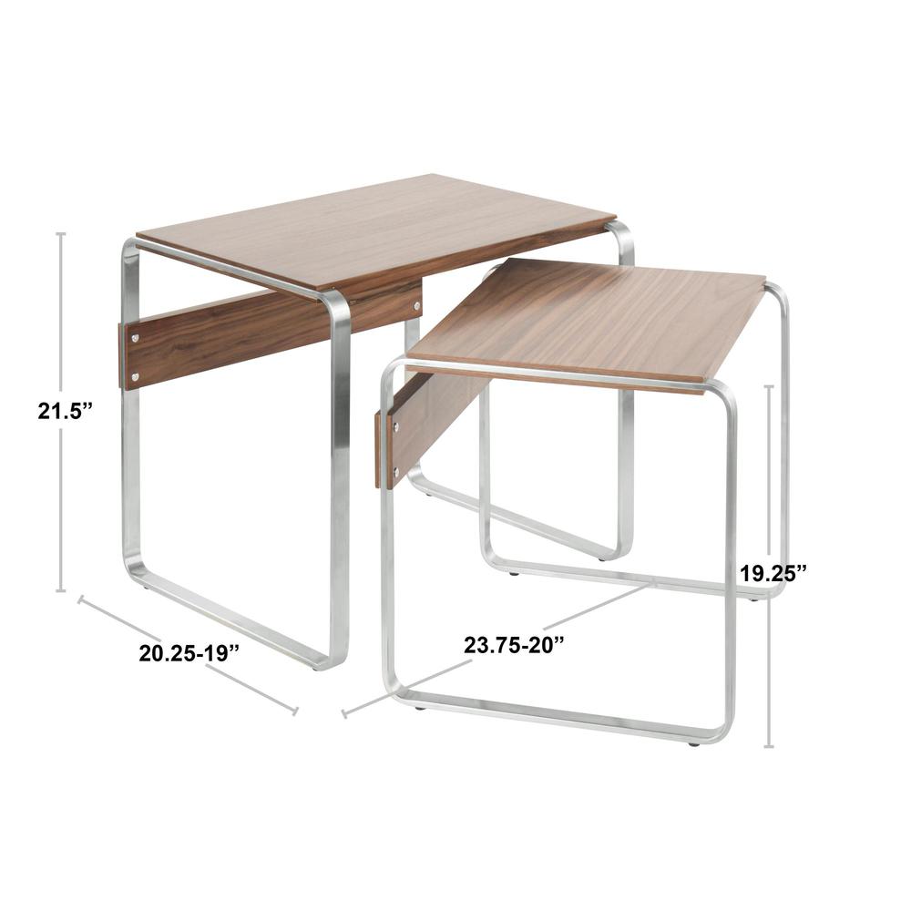 Stainless Steel, Walnut Tea Side Nesting Tables. Picture 7