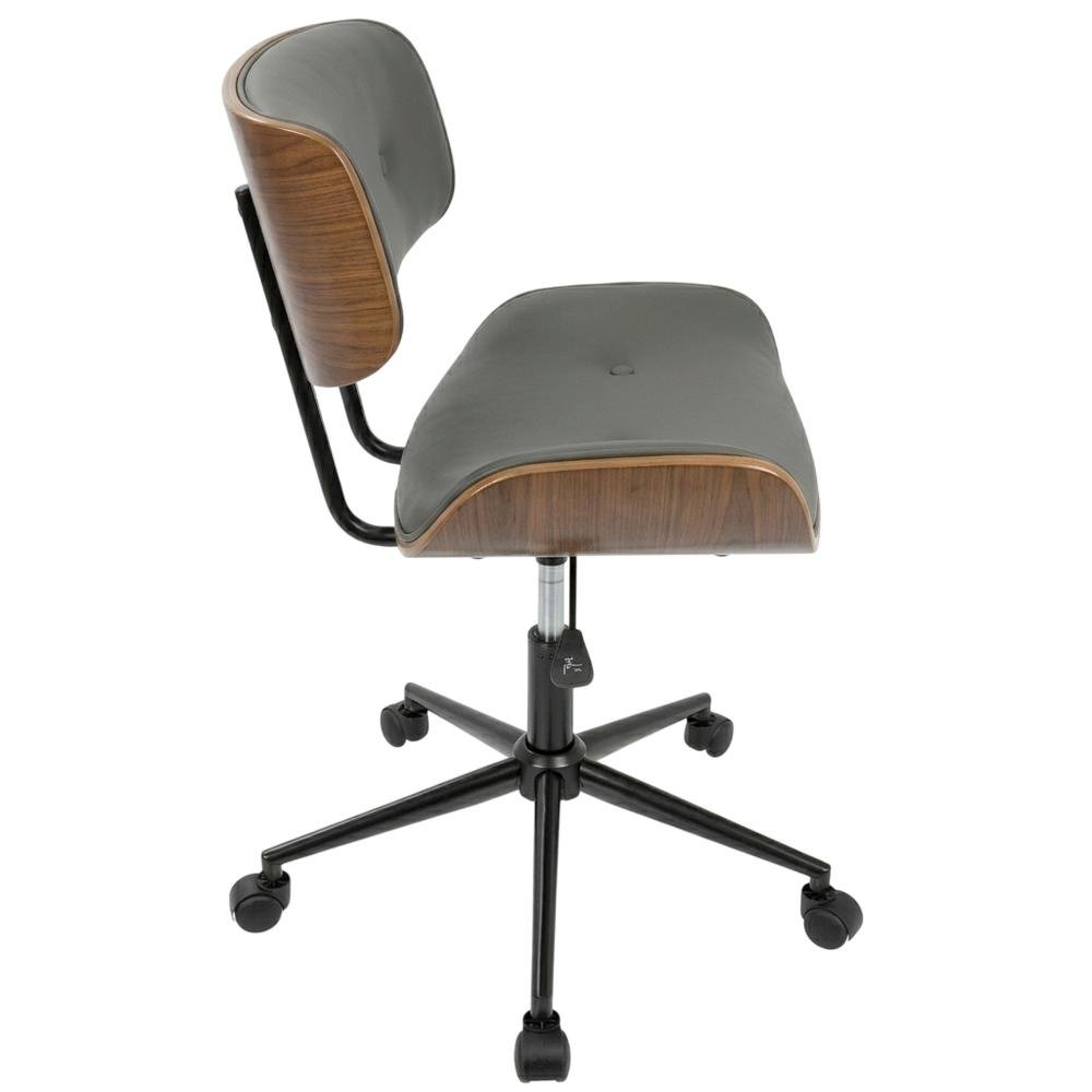 Adjustable Walnut Office Chair with Swivel and Grey Seat for Modern Workspaces. Picture 3