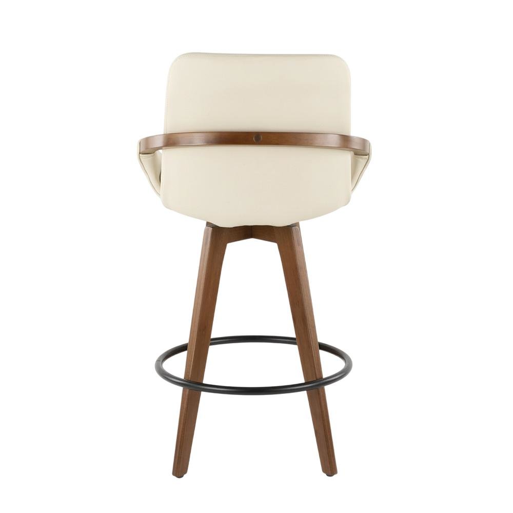 Mid-Century Counter Stool in Walnut and Cream Faux Leather with Armrests. Picture 6