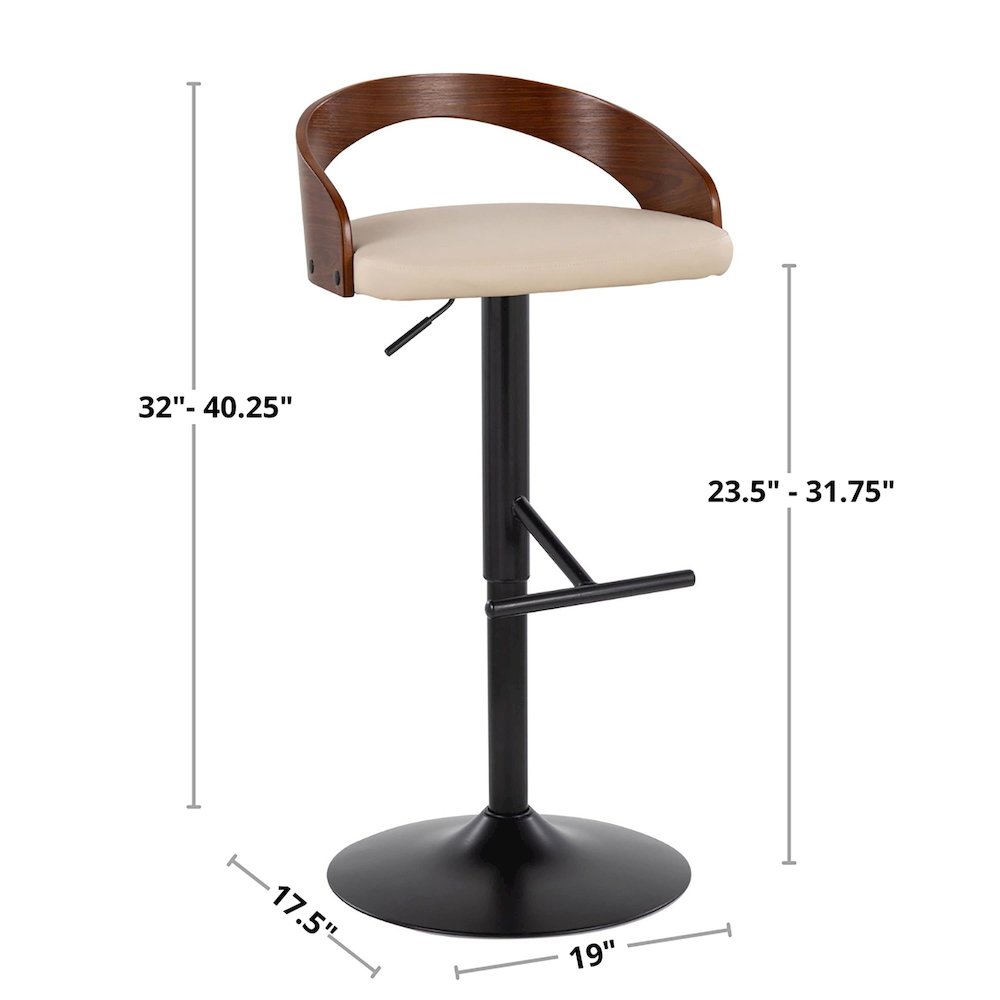 Chrome Metal, Zebra Wood, White PU Grotto Adjustable Barstool - Set of 2. Picture 7