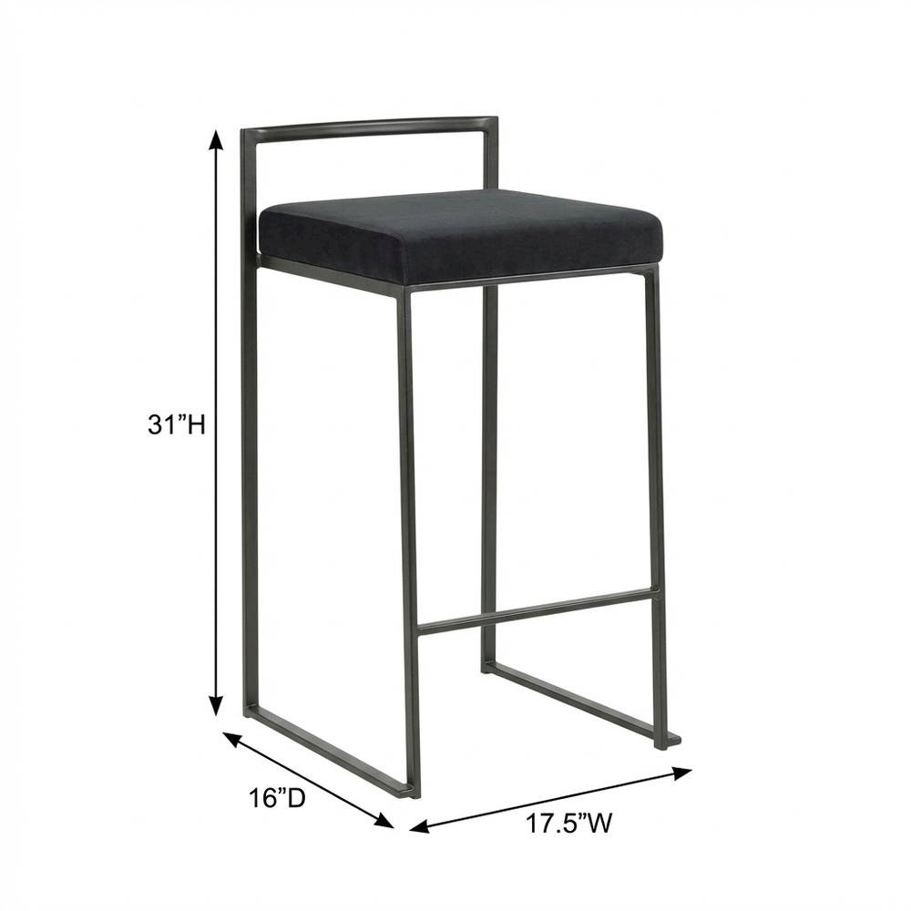 Black contemporary stackable counter stool set with velvet cushions. Picture 5