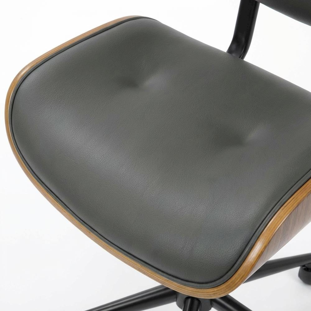 Adjustable Walnut Office Chair with Swivel and Grey Seat for Modern Workspaces. Picture 7