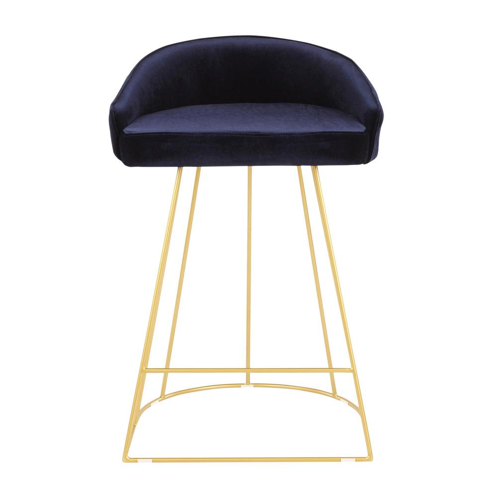 Gold Metal, Blue Velvet Canary Counter Stool - Set of 2. Picture 6