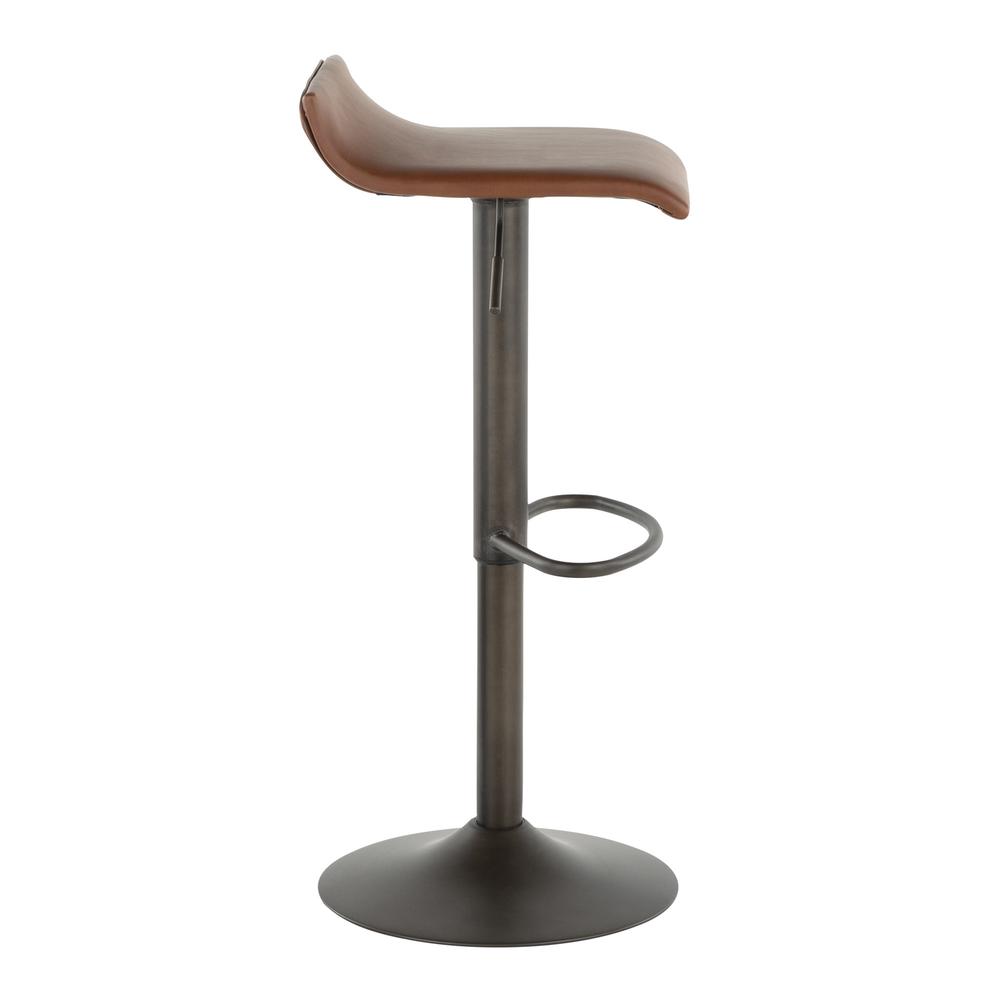 Ale Industrial Barstool in Antique Metal and Brown Faux Leather - Set of 2. Picture 3