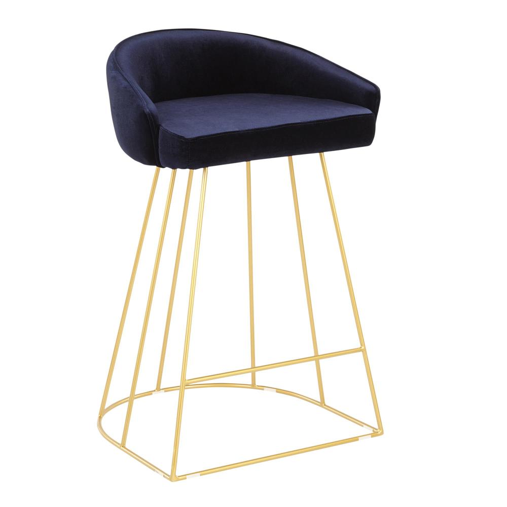 Gold Metal, Blue Velvet Canary Counter Stool - Set of 2. Picture 2