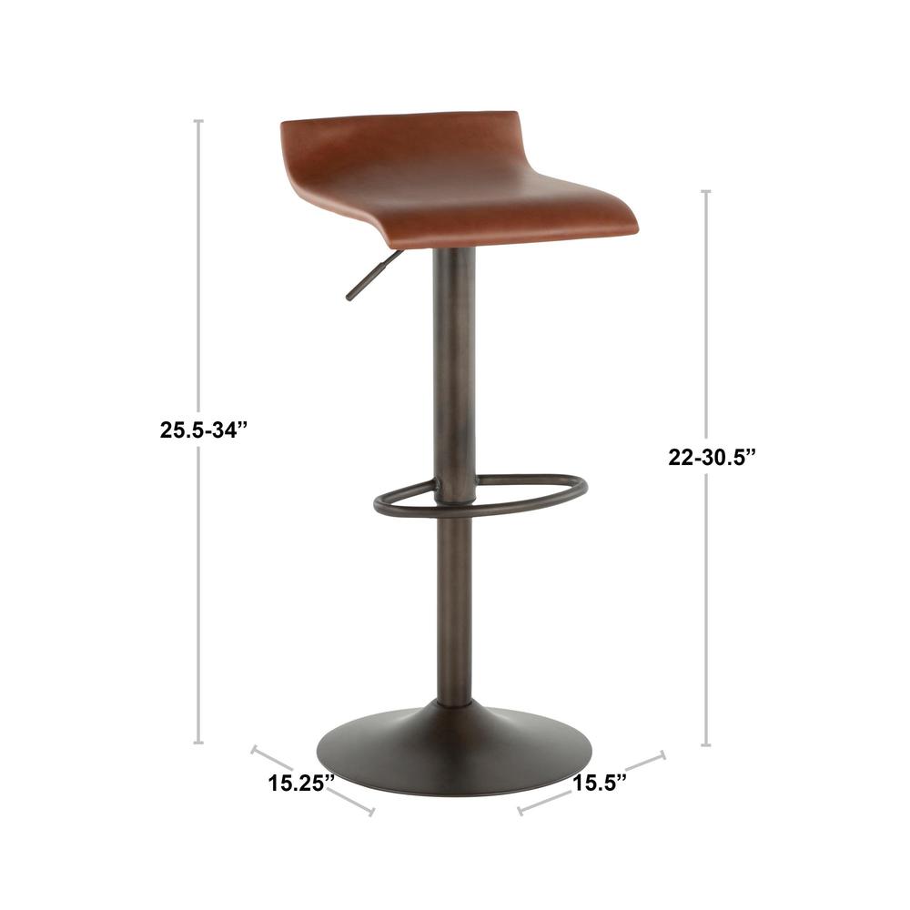 Ale Industrial Barstool in Antique Metal and Brown Faux Leather - Set of 2. Picture 10