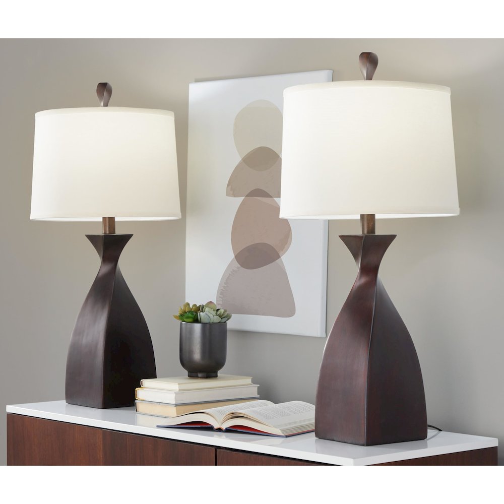Copper Bronze Polyresin, Natural Linen Curvo 30" Polyresin Table Lamp - Set of 2. Picture 2