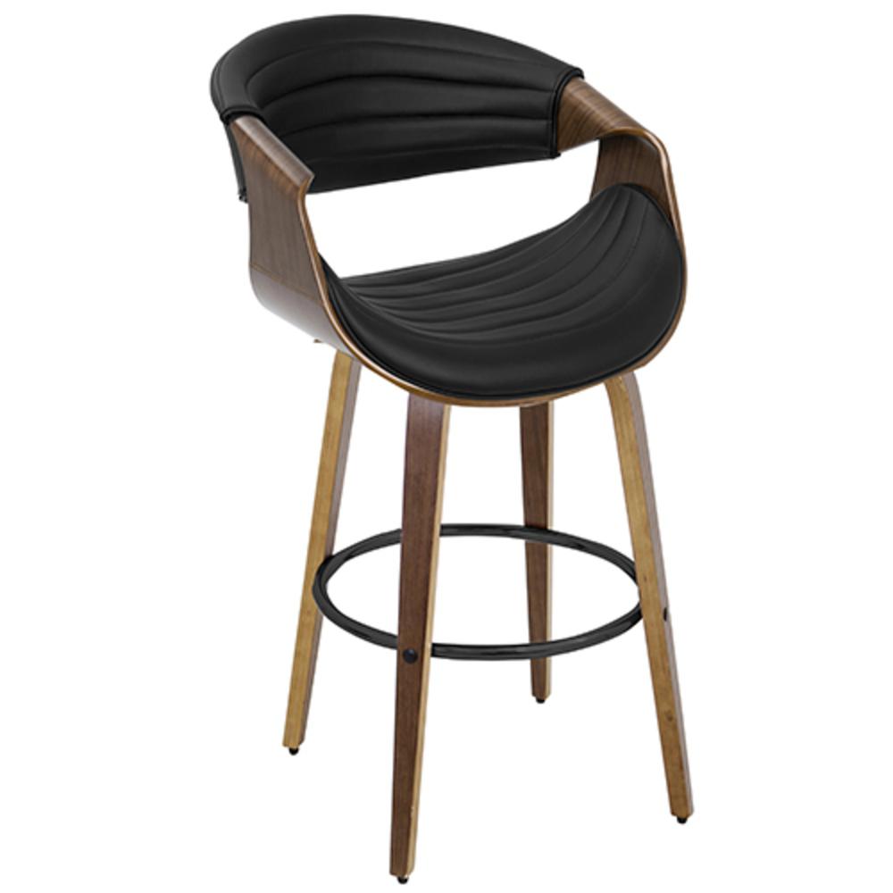 Walnut Wood, Black PU, Black Metal Symphony Counter Stool - Set of 2. Picture 3