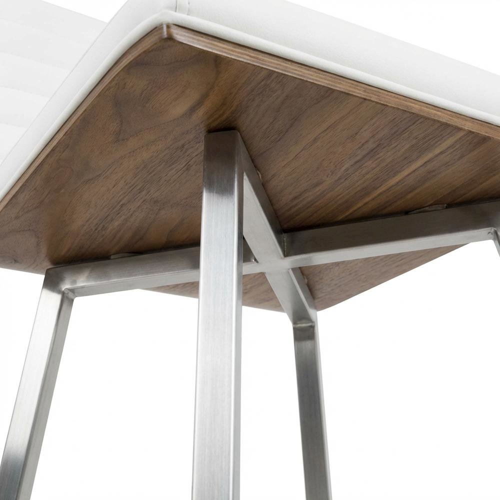 Stainless Steel and Walnut Counter Stool with White Faux Leather Cover, Set of 2. Picture 8