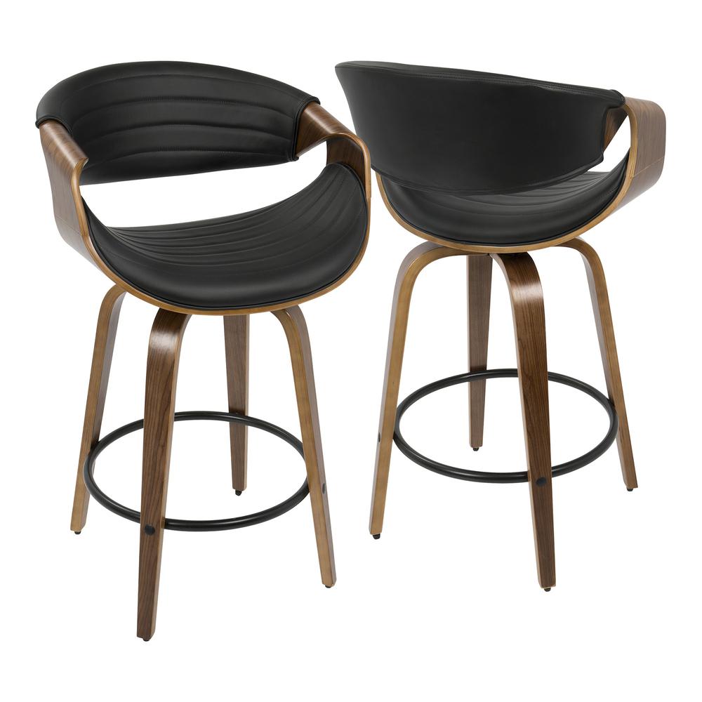 Walnut Wood, Black PU, Black Metal Symphony Counter Stool - Set of 2. Picture 2