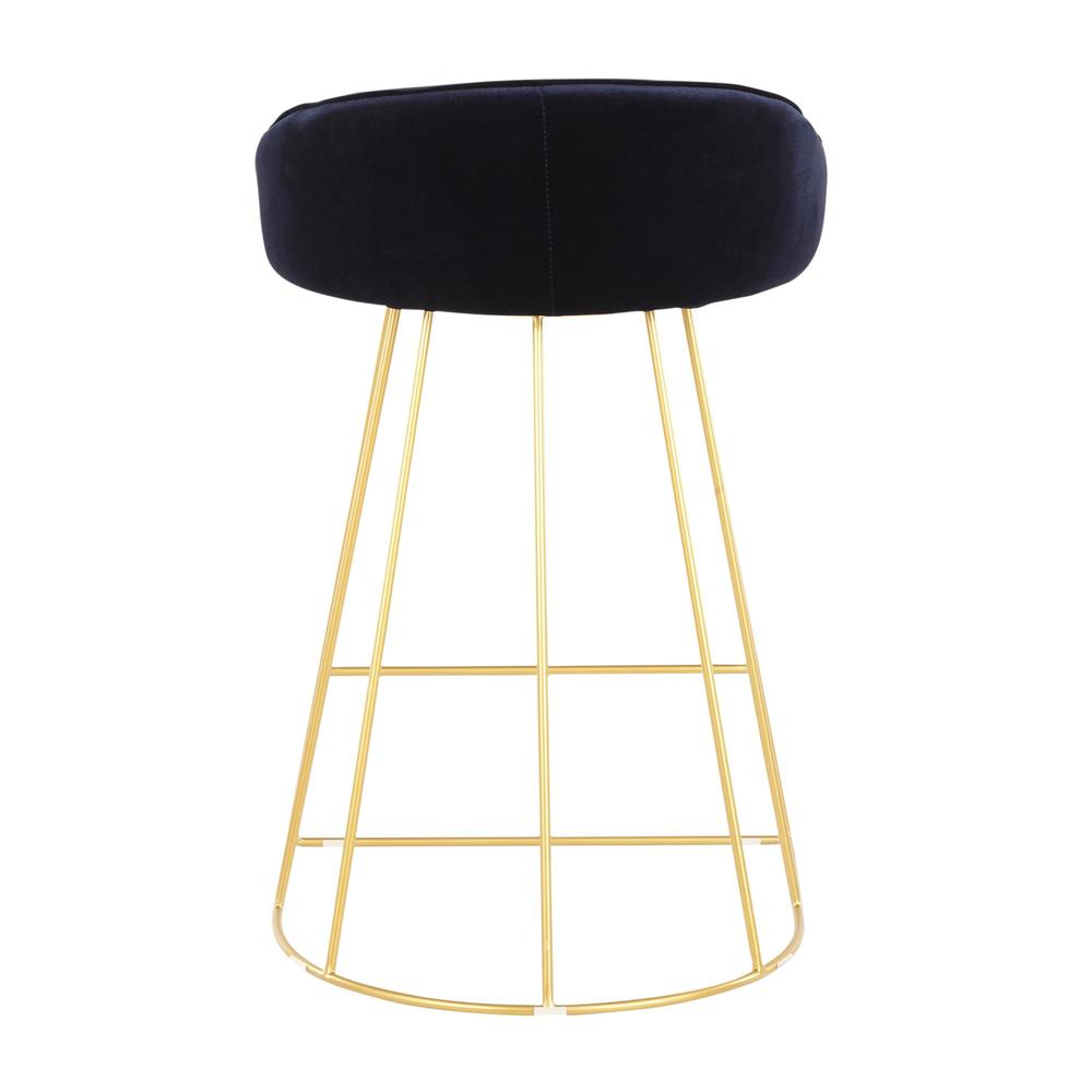 Gold Metal, Blue Velvet Canary Counter Stool - Set of 2. Picture 5