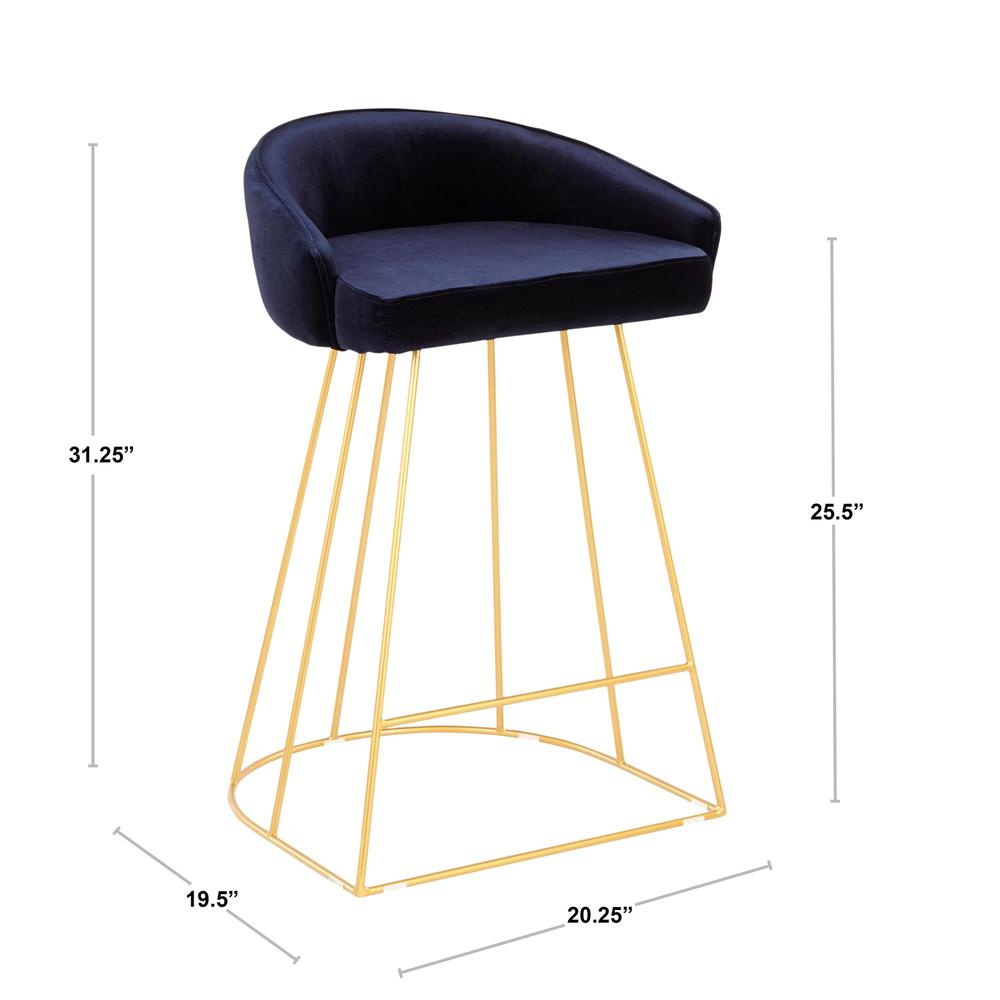 Gold Metal, Blue Velvet Canary Counter Stool - Set of 2. Picture 8