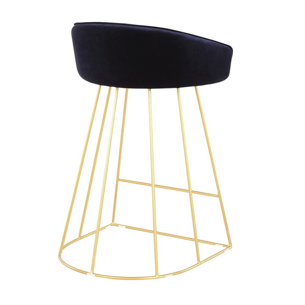 Gold Metal, Blue Velvet Canary Counter Stool - Set of 2. Picture 4