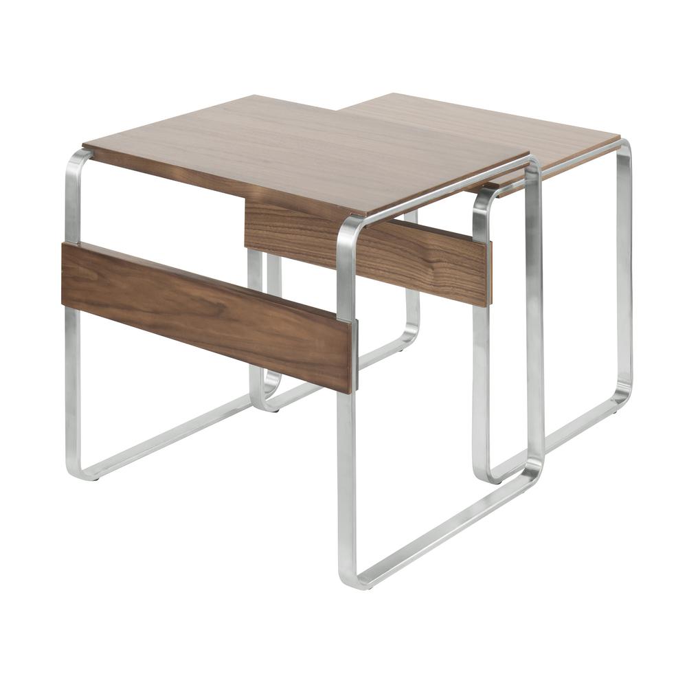 Stainless Steel, Walnut Tea Side Nesting Tables. Picture 3