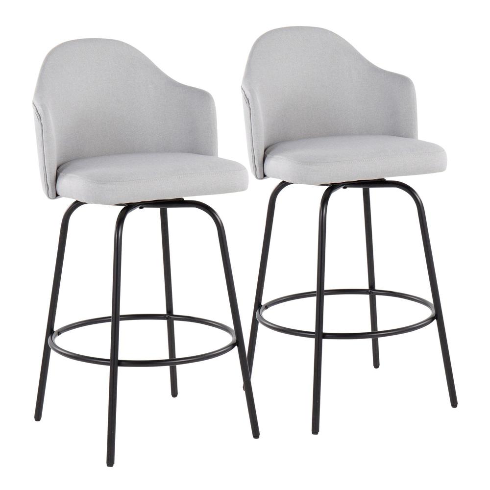 Black Metal, Light Grey Fabric Ahoy Counter Stool - Set of 2. Picture 1